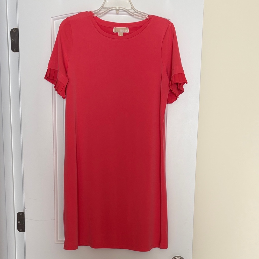 Michael Kors Red Short Sleeve Dress with Ruffle Detail Size Medium